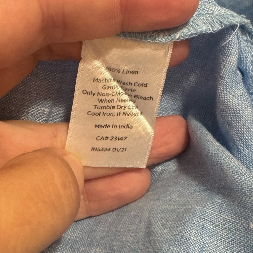 Women’s Talbots 100% linen~ blue 3/4 sleeve button back blouse Large - Picture 5 of 5